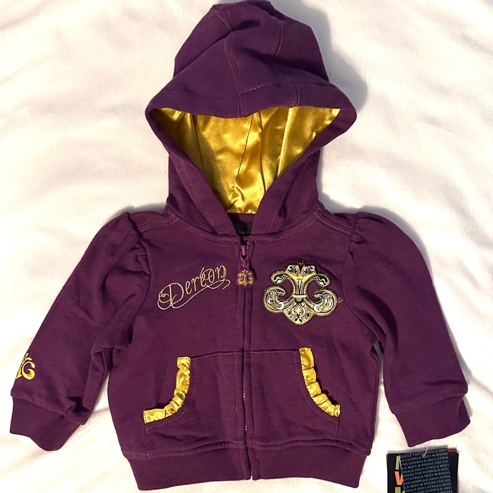 Rare House of Dereon Beyoncé Baby Girls Full Zip Hoodie 6-9M NWT Y2K plum purple